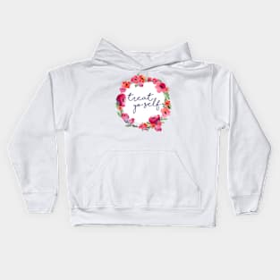 Treat Yo Self Pink Floral Wreath Kids Hoodie